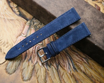 Suede navy blue leather slim watch strap,24mm 22mm,21mm,20mm 19mm ,18mm-SUEDE-NAVY-0-S-M-N-