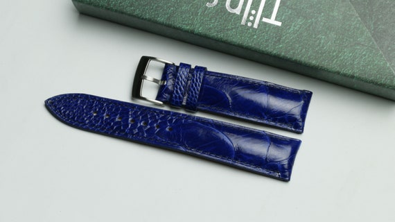 Handmade ostrich blue leather watch strap, Custom Size - DD21
