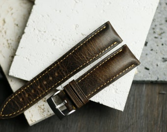 Chromepak horween tobaco watch strap 24mm,22mm,21mm,20mm,19mm-SAP WAX-TOBACO-F-Gold-M-N-