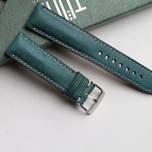 Aqua Blue Maya padded Leather watch strap  24mm,22mm,21mm,20mm,19mm,18mm,16mm-MAYA-BLUE-F-K-M-N-