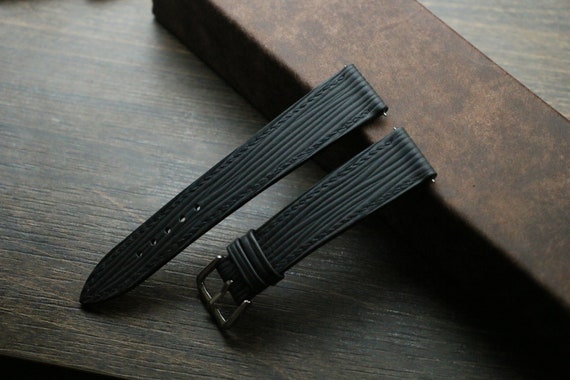 Handmade Epi Leather Watch Strap Black Calf Leather Watch 