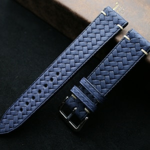Embossed cowhide Navy blue  slim watch strap ,24mm,22mm,21mm,20mm,19mm,18mm,16mm,14mm-DAN-NAVY-0-D-0-N-