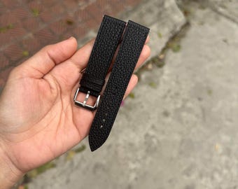 Handmade Togo Black  Slim Watch Strap, Custom Size - TG1