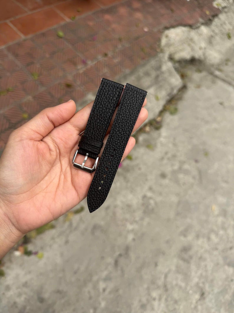 Handgefertigtes Uhrenarmband Togo Black, Custom Size - TG1 Bild 1