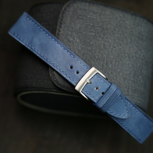 Museum patina blue leather watch strap slim 24mm ,22mm,21mm,20mm,19mm,18mm,16mm-MUSEUM-BLUE-0-S-M-N-