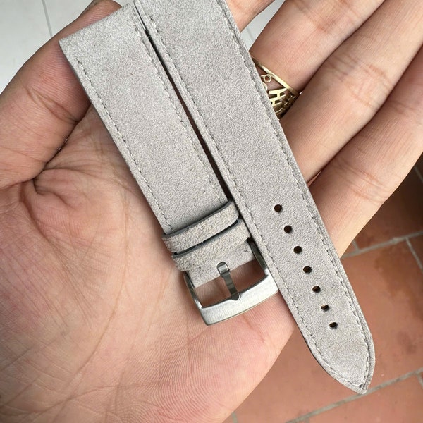 Handmade  Light Gray Suede Slim Leather Watch Strap, Custom Size  - S11