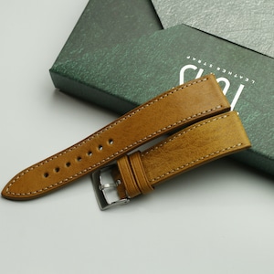 vintage golden yellow leather watch strap - VINTAGE-TAN-0-K-M-N-