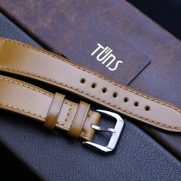 Correa de reloj de cordobán de concha hecha a mano, cuero Shinki, correa fina color canela, tamaño personalizado - Sh2