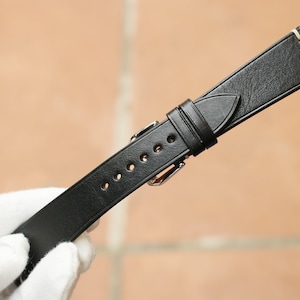 Black vachetta Leather minimalist style watch strap -VACHETTA-BLACK-0-D-0-N
