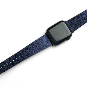 Apple Watch strap in goat leather with navy Blue-colored metal effect  -Dê metal APPLE-NAVY-0-0-0ke-N-