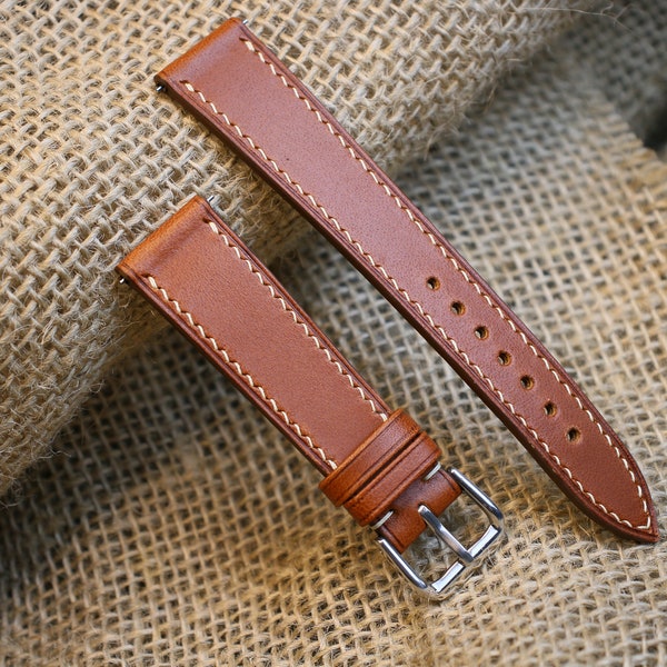 Bracelet de montre fin marron végétalien 24 mm, 22 mm, 21 mm, 20 mm, 19 mm, 18 mm, 16 mm, 14 mm -VEG-BROWN-0-K-X-N-