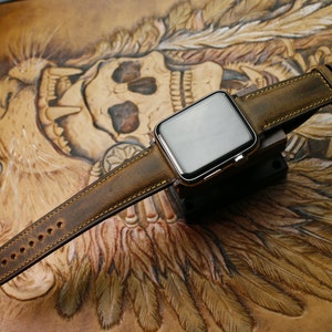Chromepak horween brown apple watch strap 45mm 44mm , 42mm , 40mm ,38mm-SAP WAX-BROWN-V-Gold-M-N-