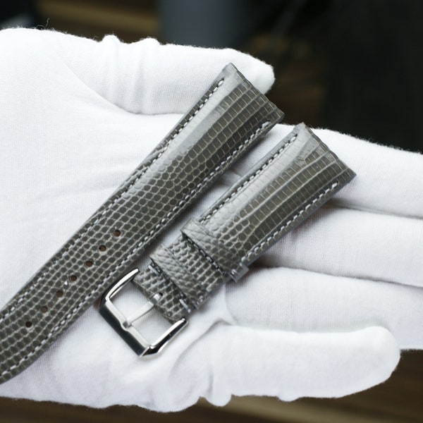 lizard  grey Leather watch strap  24mm,22mm,21mm,20mm,19mm,18mm,16mm-KI DA-GRAY-V-S-M-N-