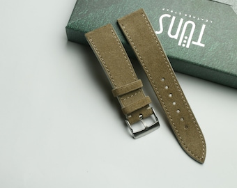 Handmade Etaupe Suede slim Leather watch strap, Custom Size - S1