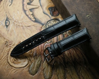 Black alligator USA Leather watch strap  24mm,22mm,21mm,20mm,19mm,18mm,16mm-CT-Black-F-S-TH-N-