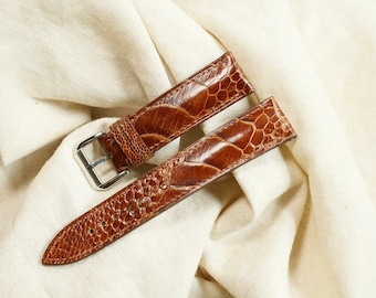 Handmade Ostrich light brown leather watch strap, Custom Size - DD24