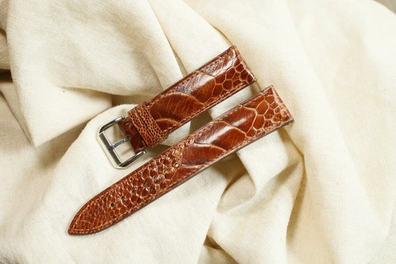 Ostrich Cognac Leather Watch Strap 24mm 