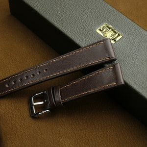 vegtan dark brown slim Leather watch strap  24mm,22mm,21mm,20mm,19mm,18mm,16mm-VEG-DBR-0-Tan-TH-N-