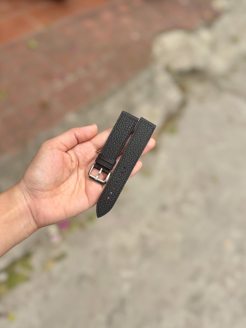 Handgefertigtes Uhrenarmband Togo Black, Custom Size - TG1 Bild 3