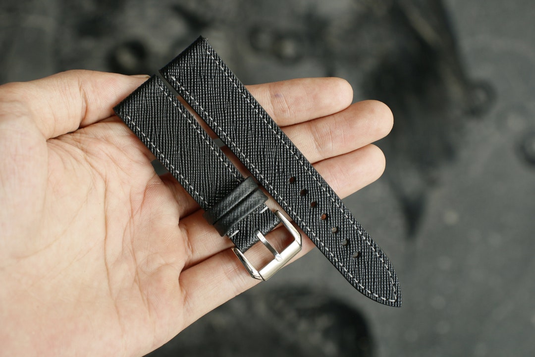 Schmal Saffiano Uhrenband 19mm Pueblo Olive Green Leather Watch