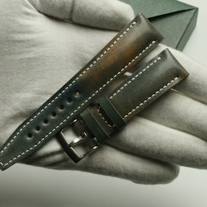 Shell cordovan rocado turquoise patina leather watch strap-SHELL-PATINA Blue-F-K-TH-V-