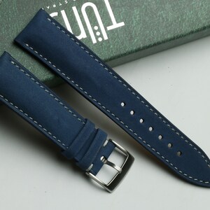 Nubuck smooth navy padded watch strap 24mm,22mm,21mm,20mm,19mm,18mm,16mm-NUBUCK TRON-NAVY-F-K-M-N-