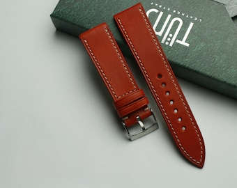 Handmade butero papavero  slim leather watch strap, Custom Size - BU8