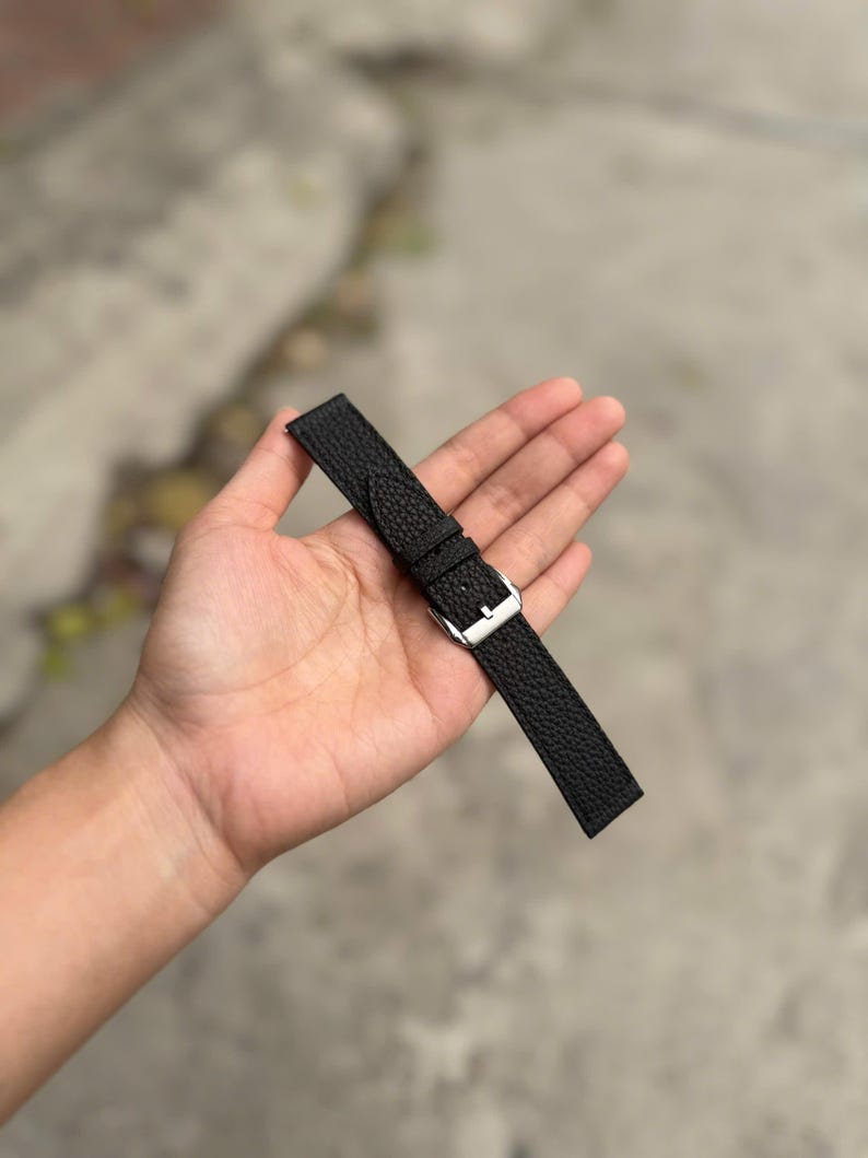 Handgefertigtes Uhrenarmband Togo Black, Custom Size - TG1 Bild 2