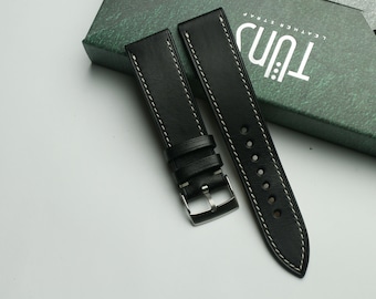 butero Black slim leather watch strap 24mm,22mm,21mm,20mm,19mm,18mm,16mm-BUTERO-BLACK-0-K-M-N-