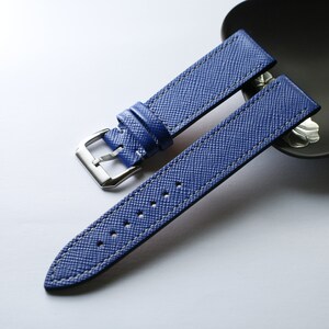 Slim Saffiano Blue slim leather watch strap 24mm ,22mm,21mm,20mm,19mm,18mm,16mm-SAFFIANO-BLUE-0-GRAY-M-N-