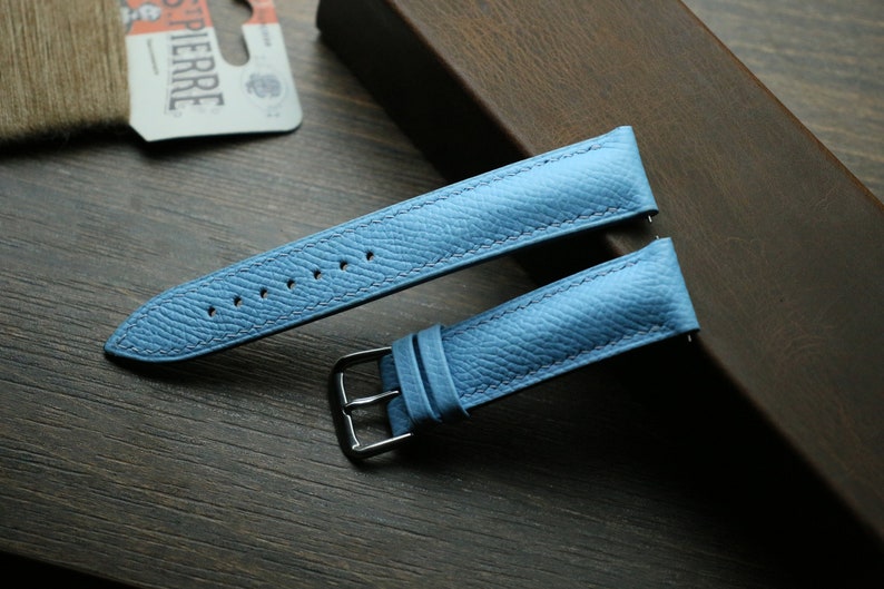 Epsom Blue Leather Watch Strap 24mm Etsy
