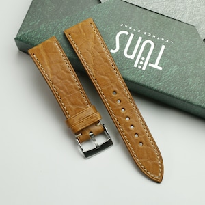 Bison Leather Watch Strap: Slim Tan Brown Band