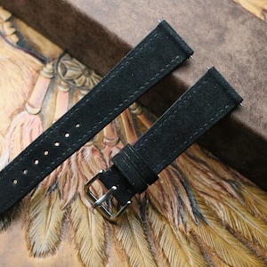 Suede black  Leather slim watch strap  24mm,22mm,21mm,20mm,19mm,18mm,16mm-SUEDE-BLACK-0-S-M-N-