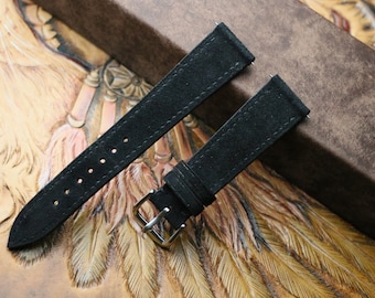 Suede black  Leather slim watch strap  24mm,22mm,21mm,20mm,19mm,18mm,16mm-SUEDE-BLACK-0-S-M-N-