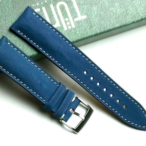 Handmade Nubuck smooth navy padded watch strap, Custom Size - NT24