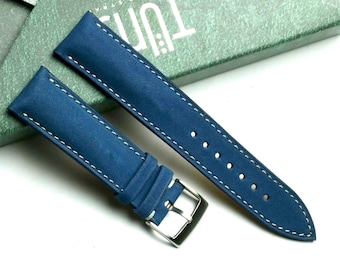 Nubuck smooth navy padded watch strap 24mm,22mm,21mm,20mm,19mm,18mm,16mm-NUBUCK TRON-NAVY-F-K-M-N-