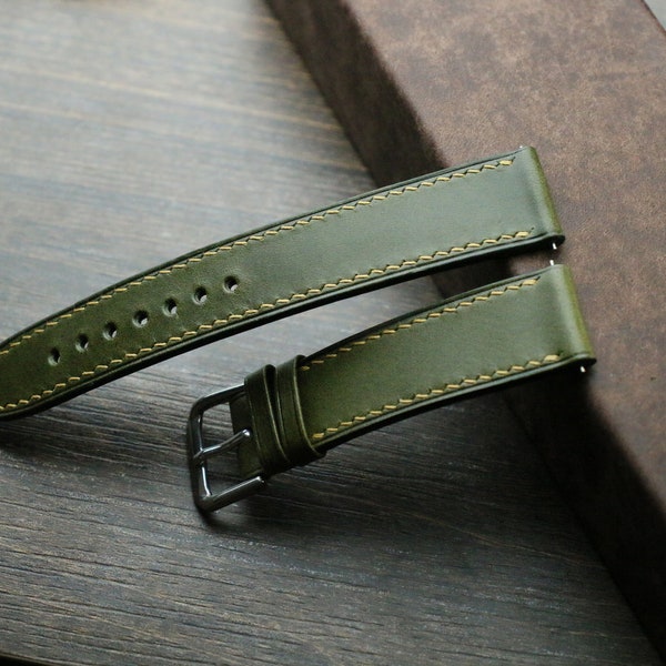 Correa de reloj fina de piel de oliva Butero hecha a mano, talla personalizada - BU7