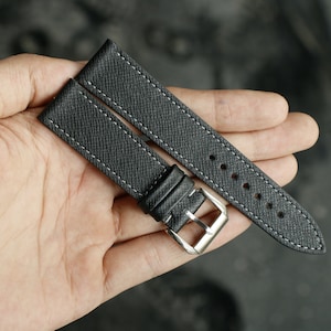 Slim taiga black slim leather watch strap 24mm ,22mm,21mm,20mm,19mm,18mm,16mm-TAIGA-BLACK-0-GRAY-M-N-