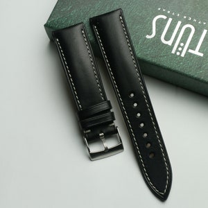 butero Black padded leather watch strap  24mm ,22mm,21mm,20mm,19mm,18mm,16mm-BUTERO-BLACK-F-K-M-N-