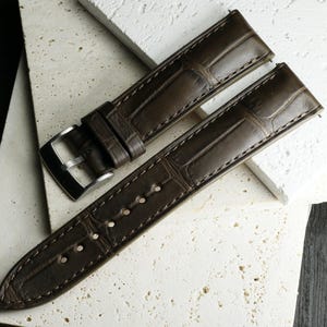 Alligator Tobaco Brown leather watch strap 24mm ,22mm,21mm,20mm,19mm,18mm,16mm-CT-Tobaco BROWN-F-S-M-N-