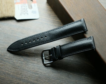 Black vachetta Leather watch strap  24mm,22mm,21mm,20mm,19mm,18mm,16mm-VACHETTA-BLACK-F-S-M-N-
