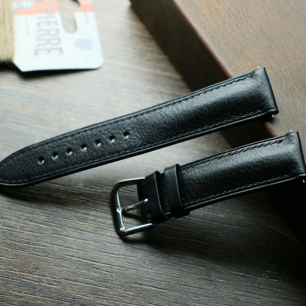 Black vachetta Leather watch strap  24mm,22mm,21mm,20mm,19mm,18mm,16mm-VACHETTA-BLACK-F-S-M-N-