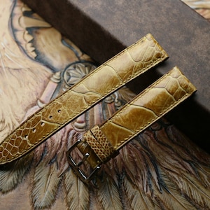 Ostrich foot golden yellow  Leather watch strap  24mm,22mm,21mm,20mm,19mm,18mm,16mm-DD-TAN-F-S-M-N-