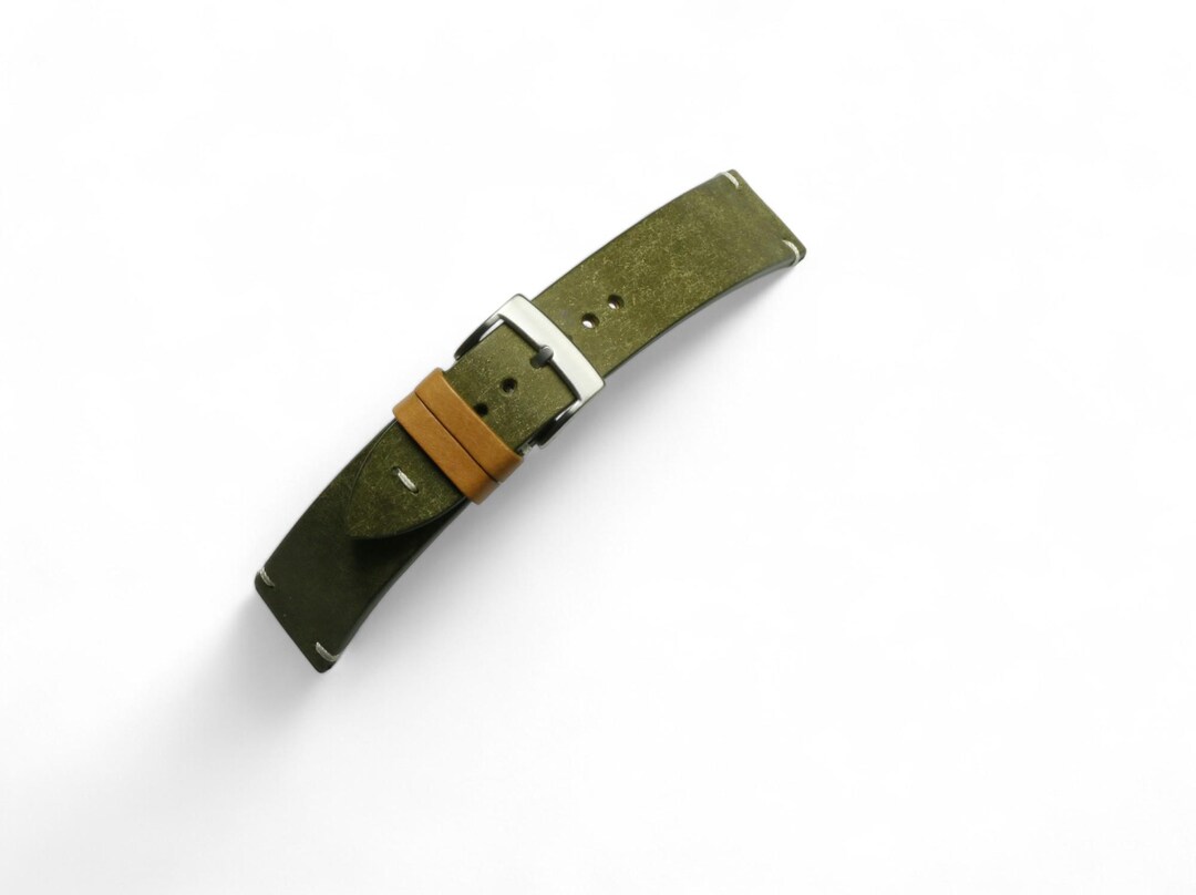 Pueblo Uhrenarmband olivgrün Leder schmal 24 mm,22 mm,21 mm