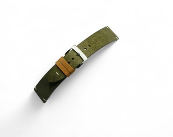 Handmade Pueblo Olive Green Leather Watch Strap, Custom Size  - PĐT5
