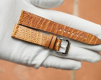 Ostrich golden yellow slim  leather watch strap minimalist style-DDG-TAN-0-DS-0-N-