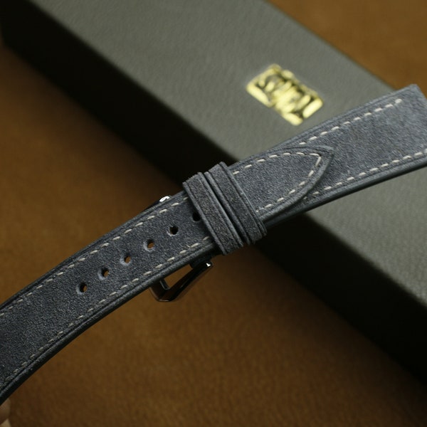 Bracelet montre fin en cuir suédé gris foncé 24 mm, 22 mm, 21 mm, 20 mm, 19 mm, 18 mm, 16 mm-SUEDE-DARK GREY-0-S-M-N-