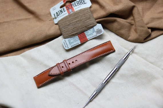 Handmade Brown vegtan Leather watch strap, Custom Size - VE22