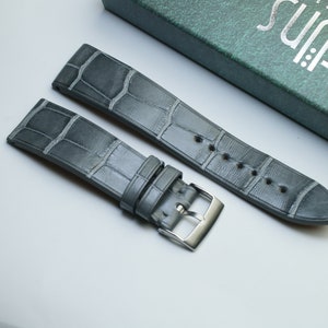 handmade alligator NINO  stone gray  Leather watch strap -CA Nino-Xám đá-0-0-0-N-