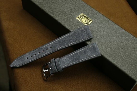 Correa de reloj delgada de cuero gris oscuro de ante 24 mm, 22 mm, 21 mm, 20  mm, 19 mm, 18 mm, 16 mm-SUEDE-DARK GREY-0-S-M-N -  España